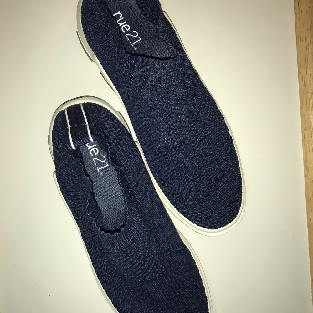 Navy Mesh Knit Sock Trainers - Picture 2 of 4